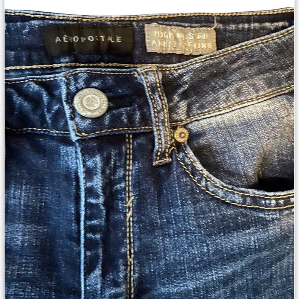 Aeropostale Dark Wash High Waisted Ankle Jeggings Sz 4 - Image 8