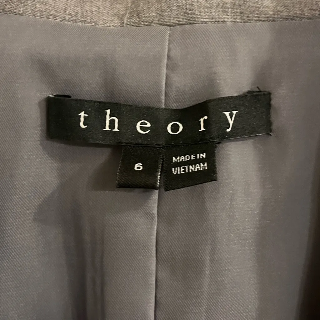 Theory Women’s Virgin Wool Buttoned Gray Blazer Size 6 - Image 2