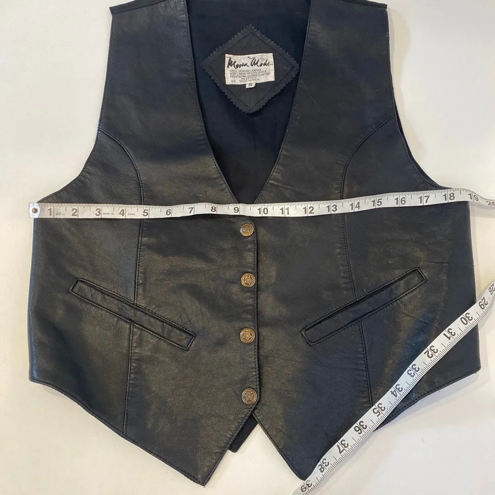 Mona Mode Black Leather Western Snap Closure Vest EUC Sz Sm Vintage - Image 7