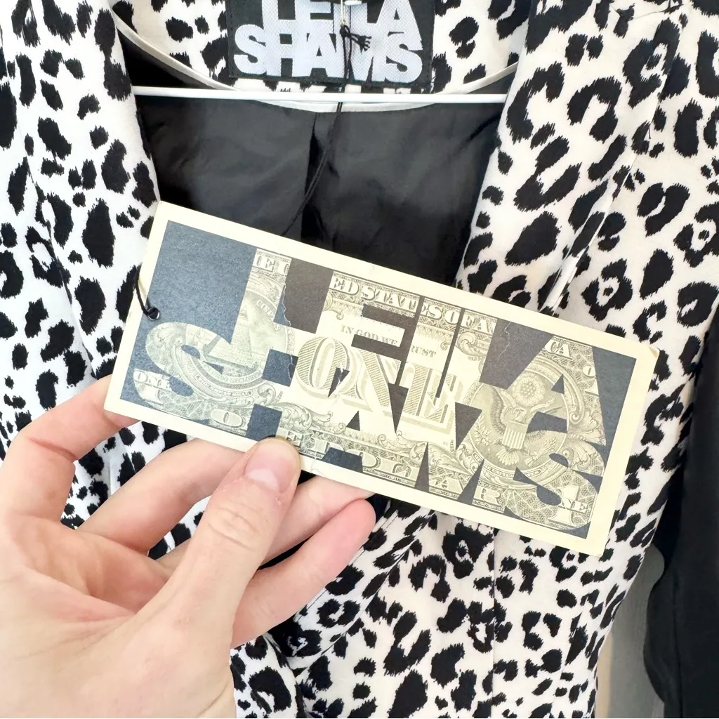 NWT 2013 Leila Shams Leopard Blazer with Faux Leather Sleeves – Size XS Black - Image 3