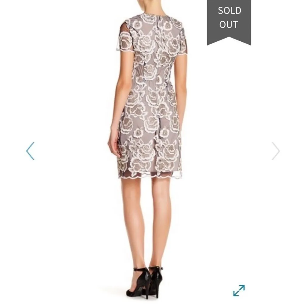 Tahari white and gold floral mesh embroidered Luna dress 8 - Image 3