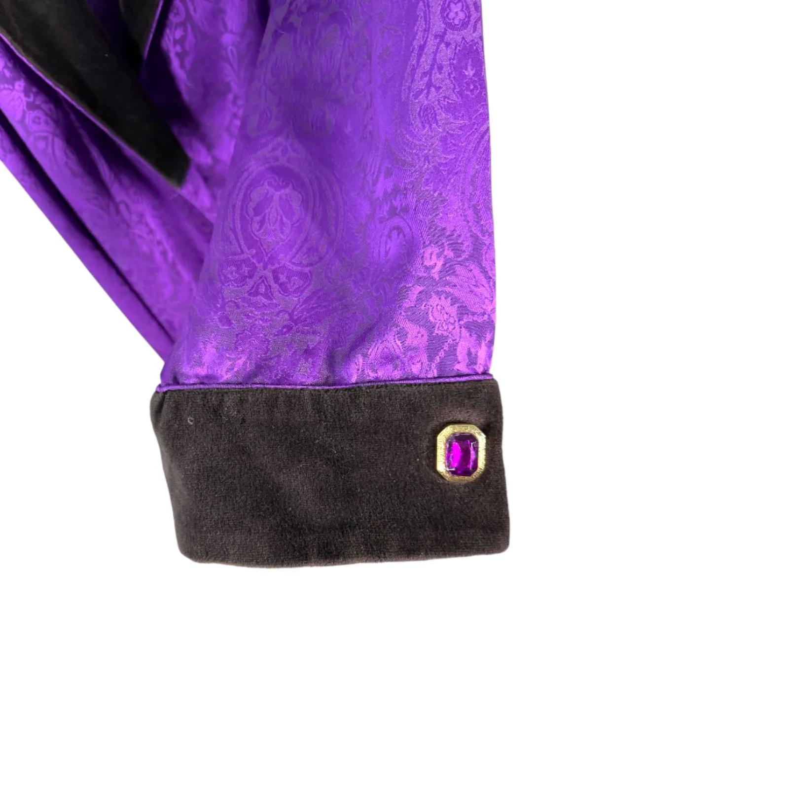 Victoria's Secret Gold Label Purple Satin Velour Trim Robe Rhinestone Small - Image 4