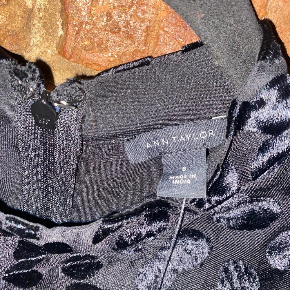 NWT Ann Taylor Black Velvet Cheetah Leopard Sleeveless Flounce Mini Dress Size 8 - Image 5