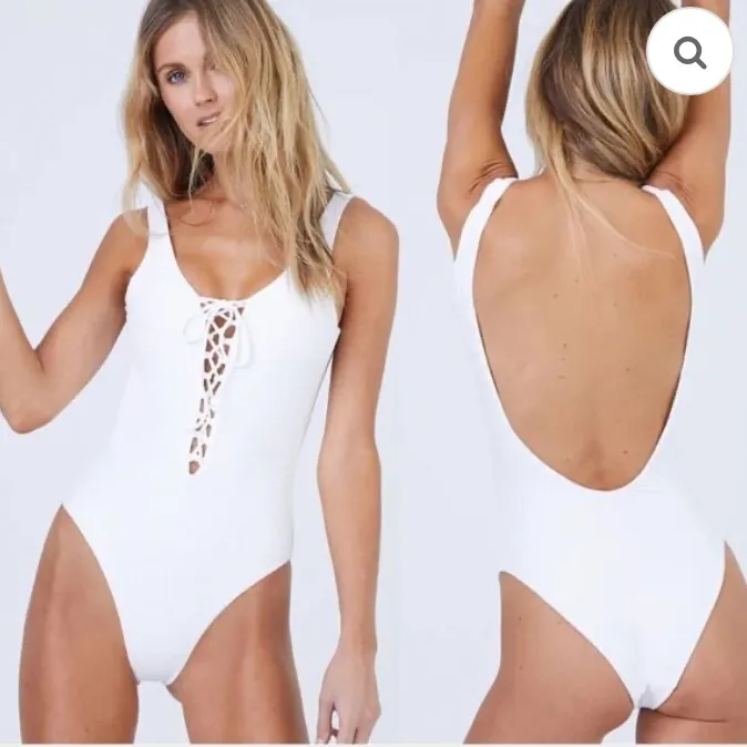Onia “Bridget” white ribbed lace up low back one piece swimsuit. Small - Image 2