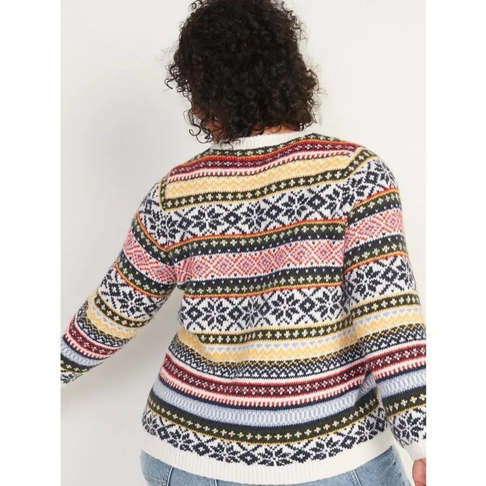 Old Navy Fair Isle Chunky Knit Sweater &‎ Scarf White Multicolor XXL - Image 6