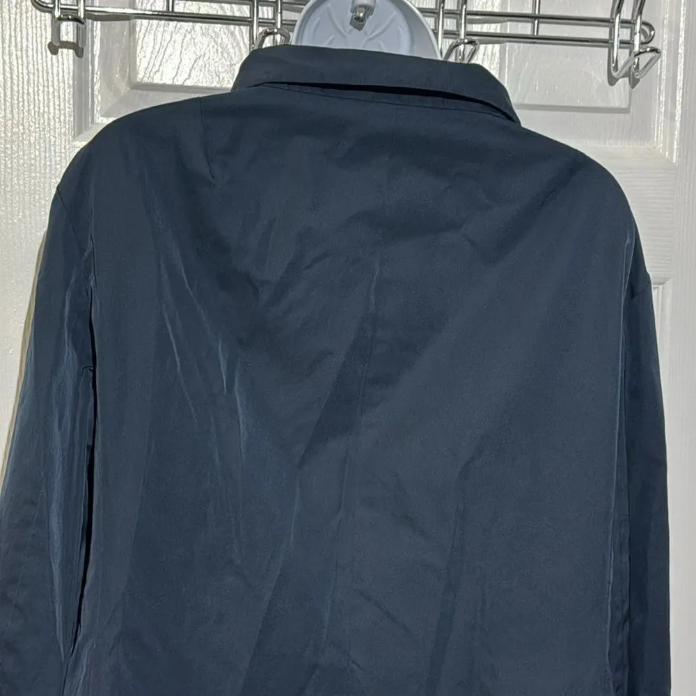 Jil Sander Navy Blue Silk Lined Jacket Snap on Button Italy size 42 - Image 5