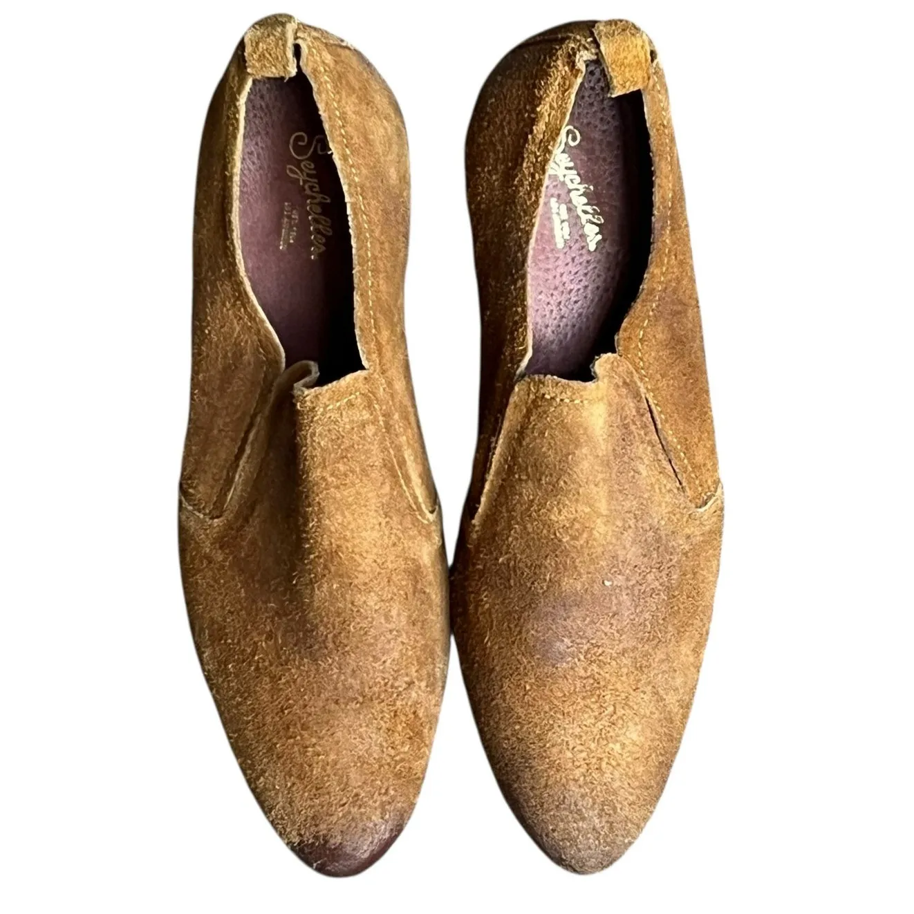 Seychelles Skein Loafer Shoes Women 9 Cognac Brown Nubuck Leather Modern Classic - Image 3