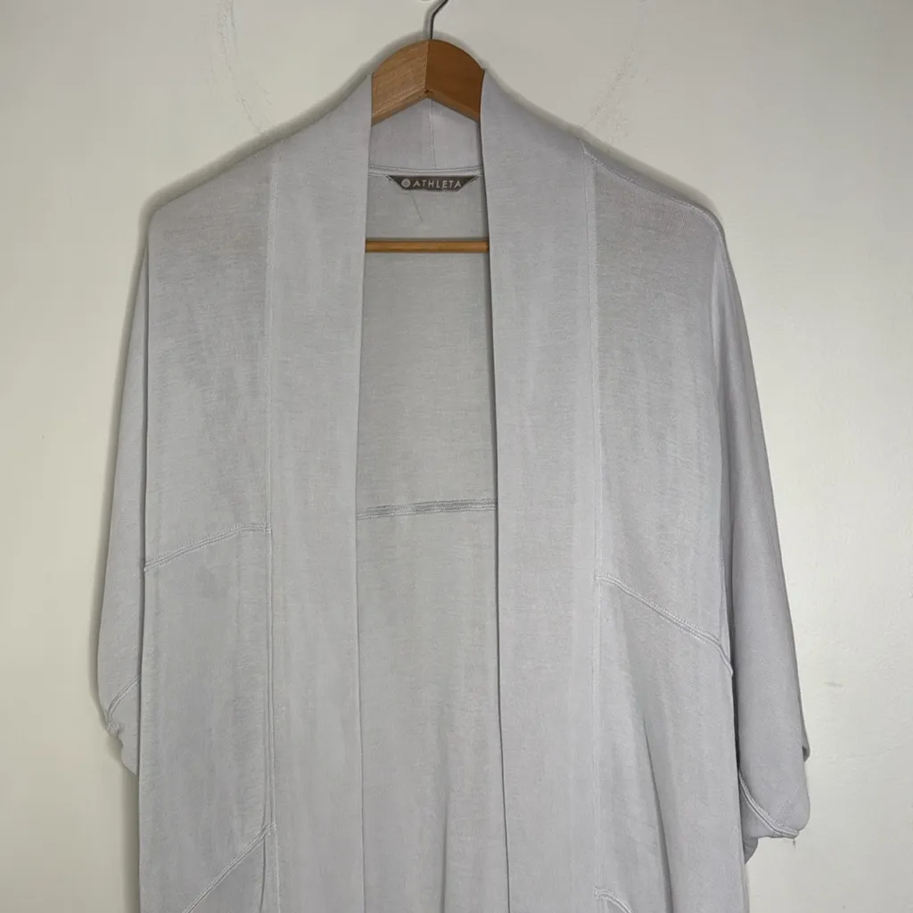 Athleta Serenity Wrap Open Front Cocoon Cardigan Light Gray Yoga size S - Image 4