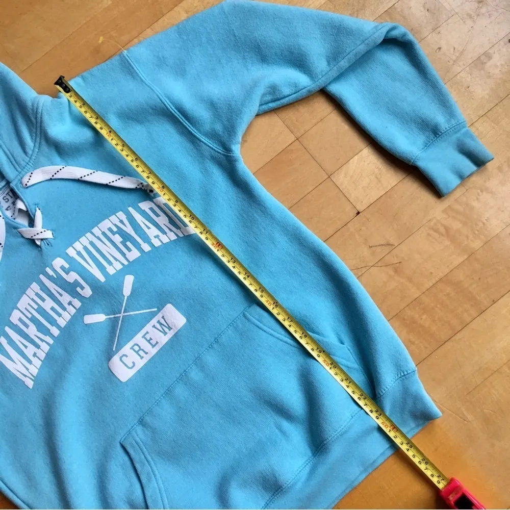 Martha’s Vineyard Crew Collegiate Sweatshirt Hoodie, Aqua Blue, White, Size S Blue - Image 9