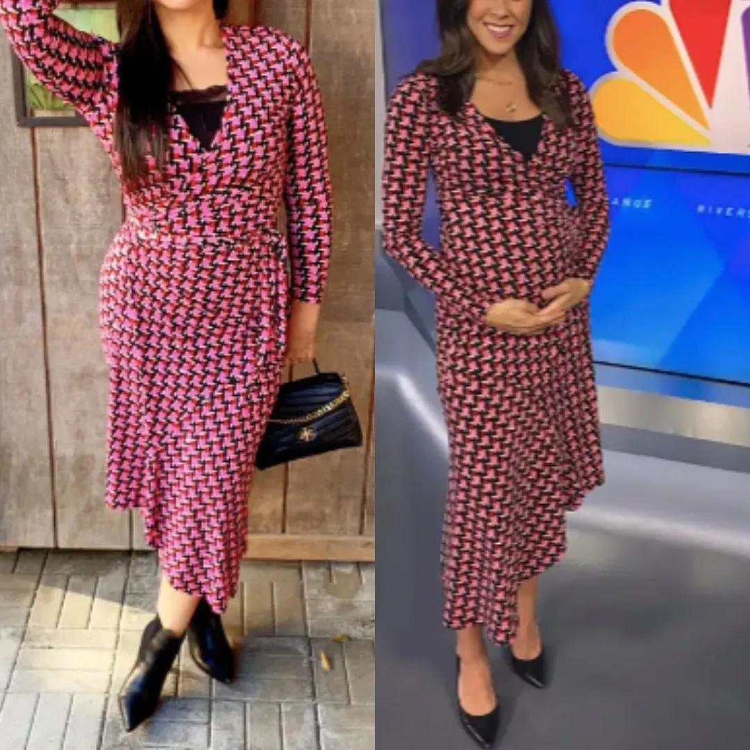 Yumi Kim Sabine Jersey Asymmetrical Wrap Dress Red Pink Black Geometric Print XS - Image 13