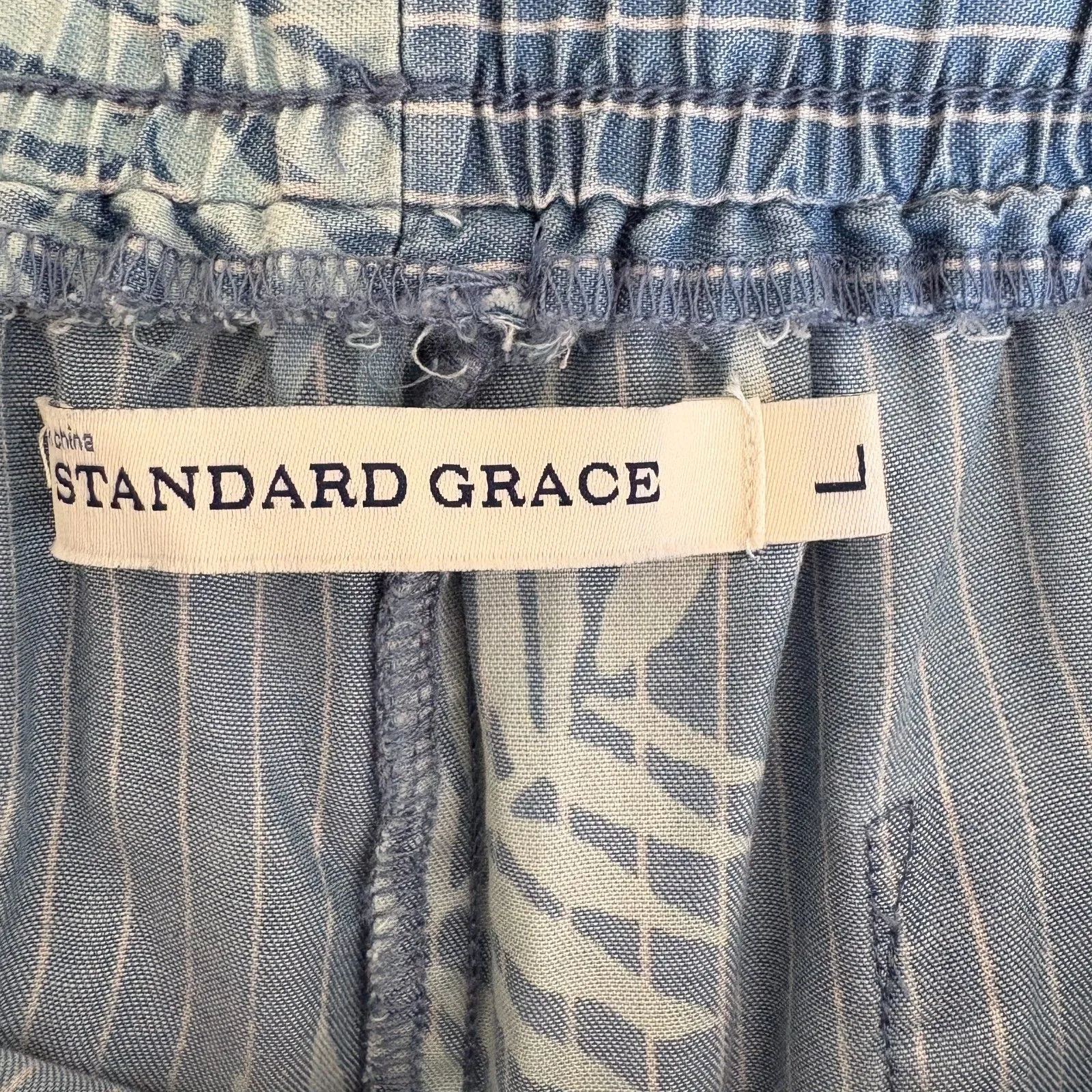 Standard Grace Wide Leg Beach Pants Chambray Stripe Tropical Flowy Size Large Blue - Image 5