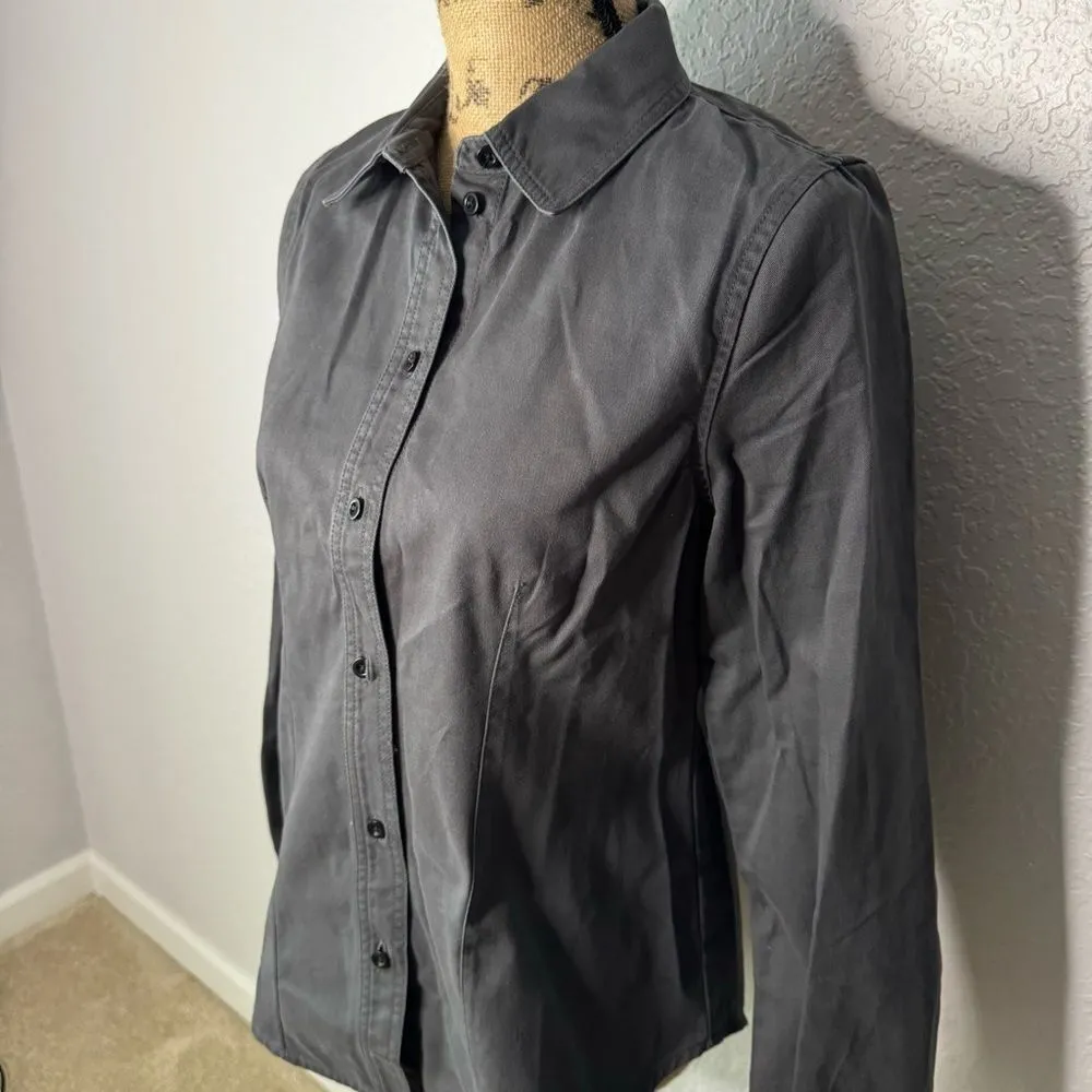 Madewell Darted Button-Up Shirt Regenerative Chino Dark Grey sz 4 Office Casual - Image 3