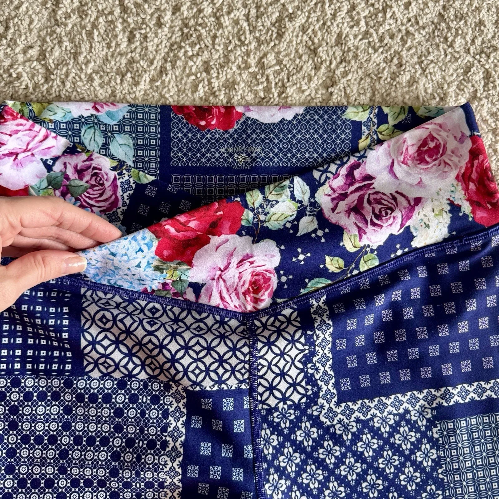 Johnny Was Bee Active Leggings Rose Patch Cross Waistband Size Large NWOT - Image 4