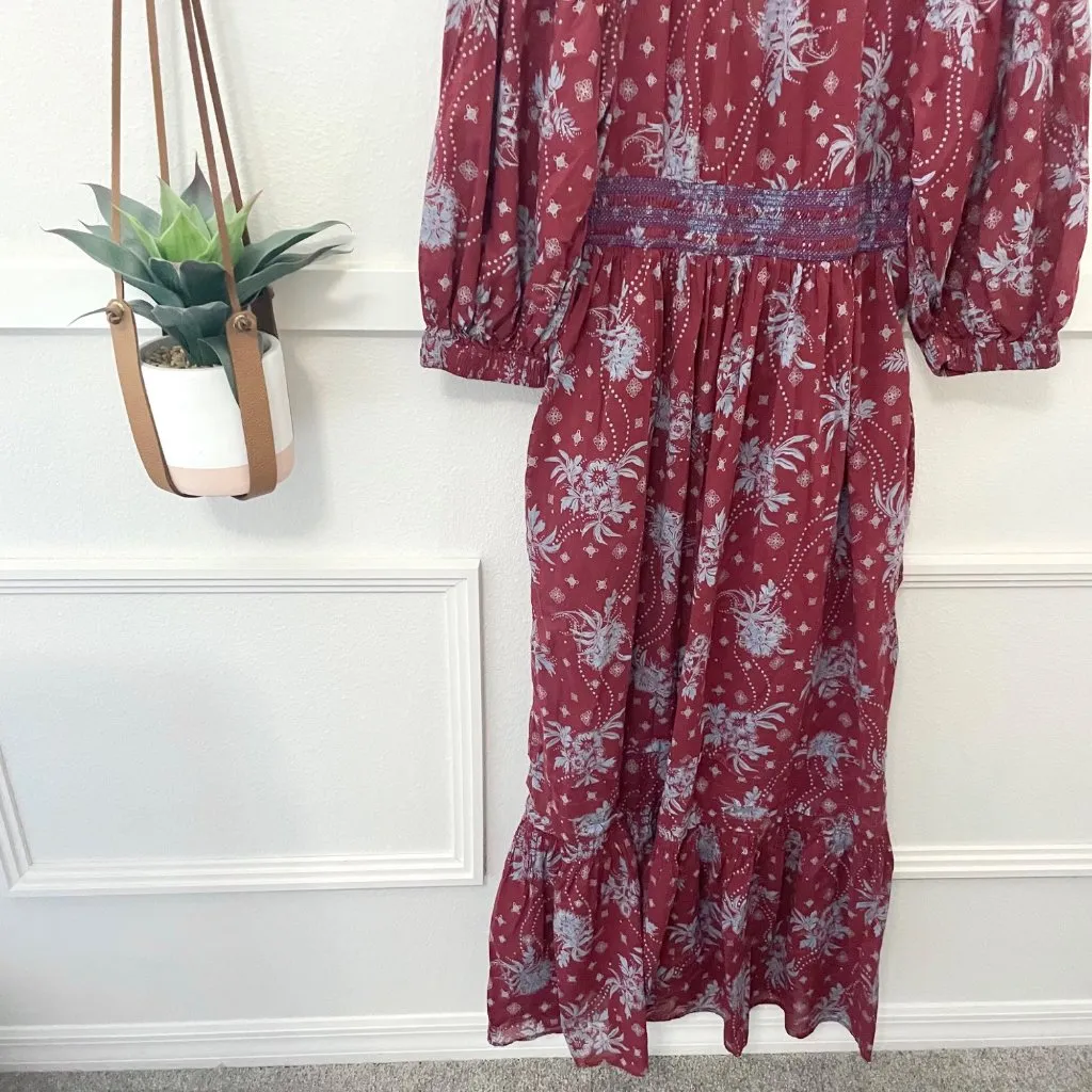 Free People Golden Hour Maxi Dress Wine Red Floral Size S - Image 7