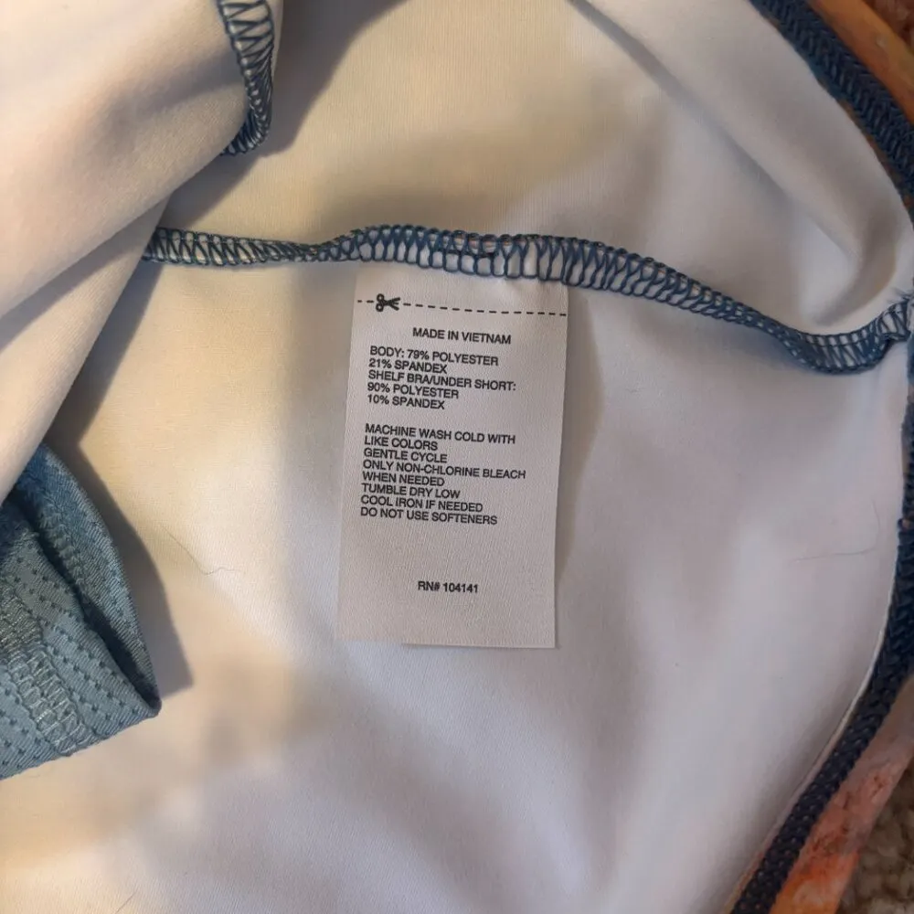 NWT DSG One Shoulder Active Momentum Dress w/ Bra & Shorts Multi Abstract Sz XS Blue - Image 12