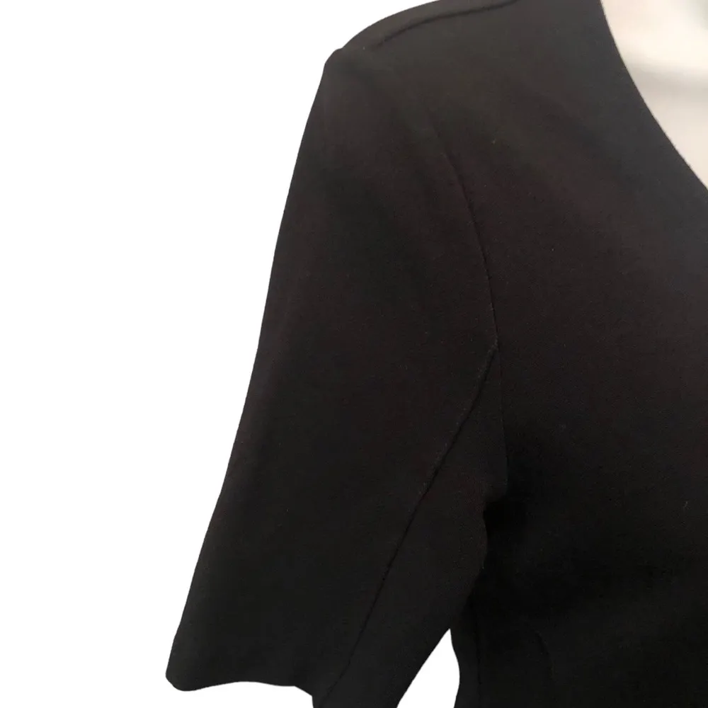 CAbi Claire Ponte Knit Sheath Dress Sz. 6 Black Short Sleeve V Neck #3101 - Image 6