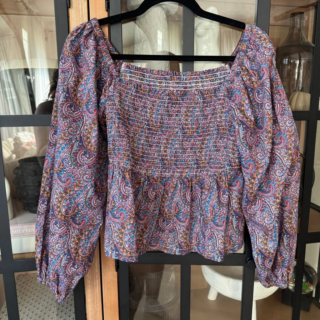 J.Crew Liberty Puff Sleeve Smocked Top Arts Tropical Prince Print paisley blouse - Image 2