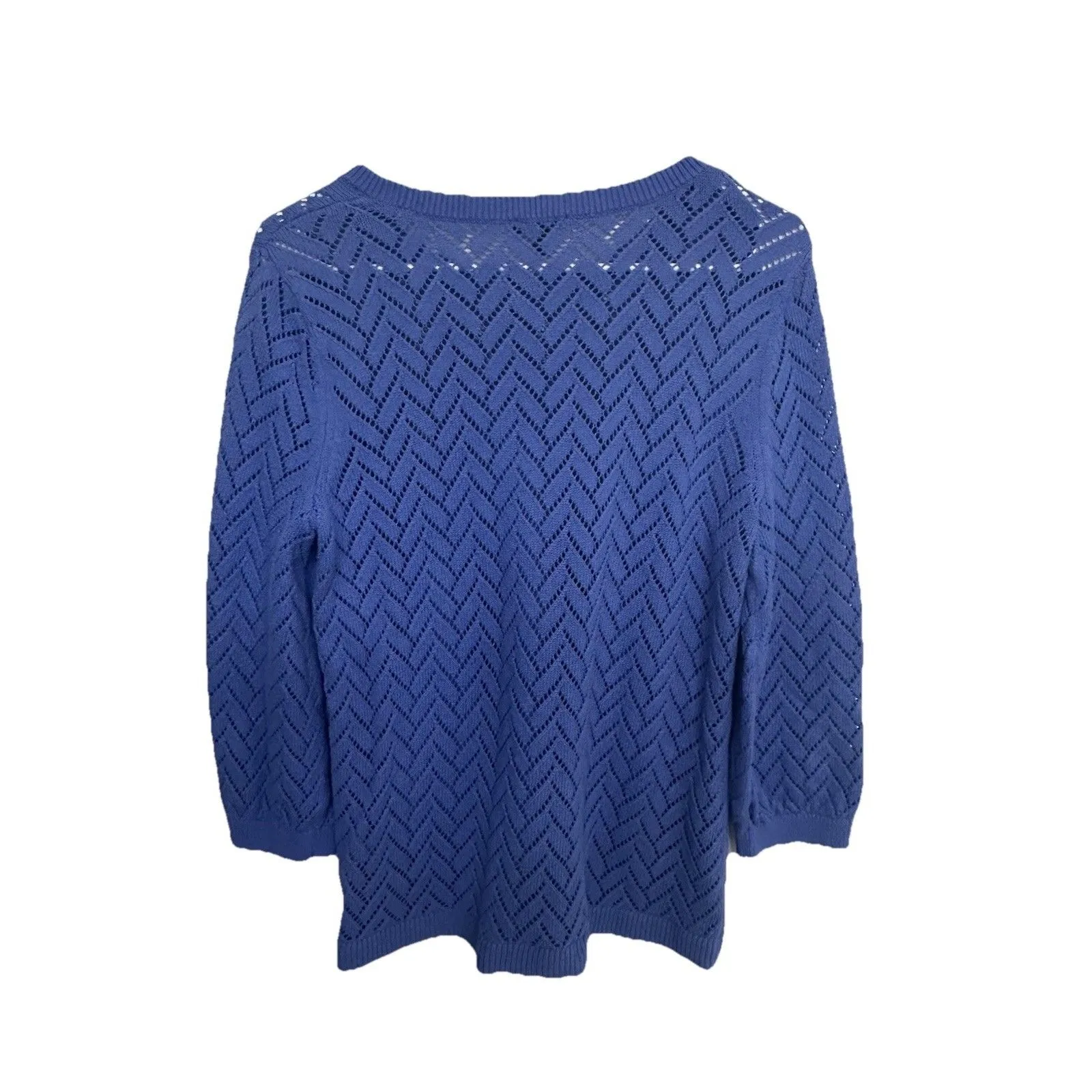 Talbots L Blue Cotton Linen Knit Chevron Sweater - Image 3