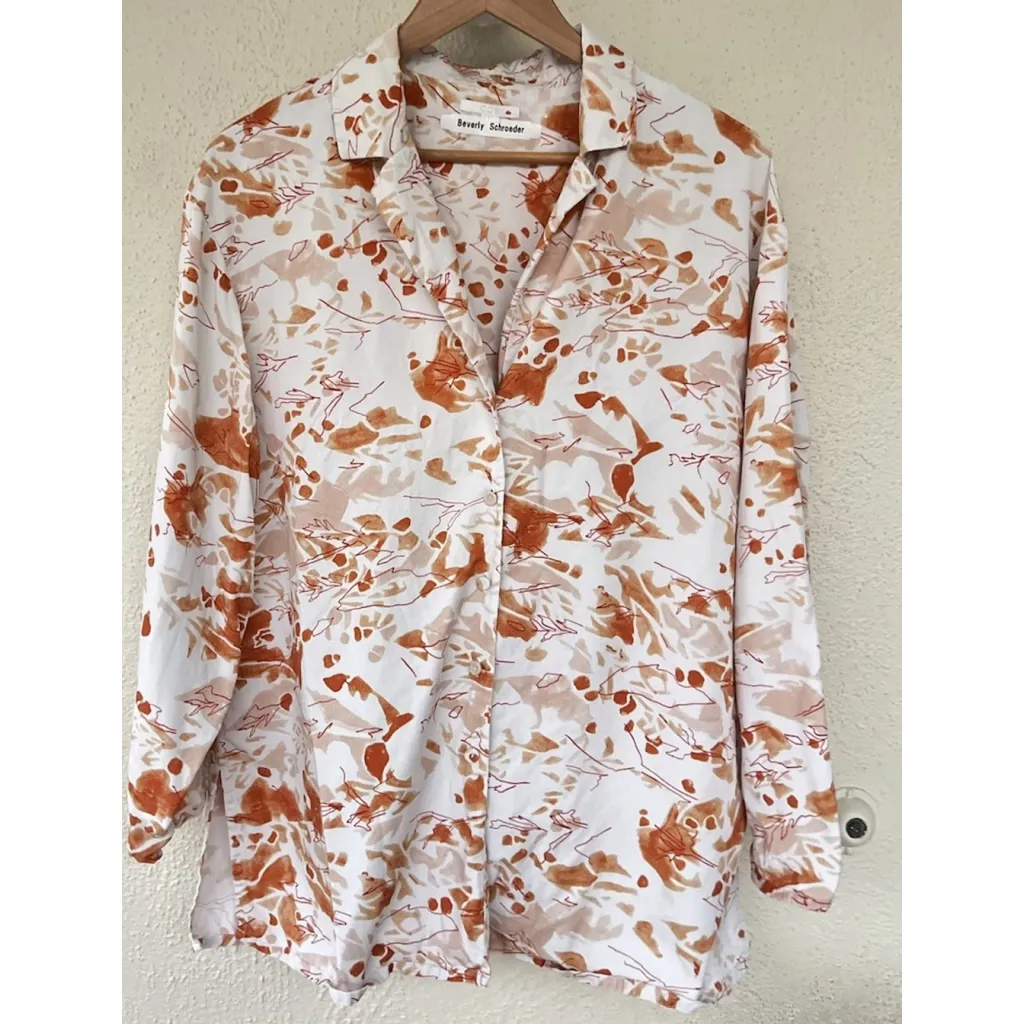 COS Relaxed Camp Collar Button Down Shirt Abstract Orange Size 10 Office Resort - Image 6