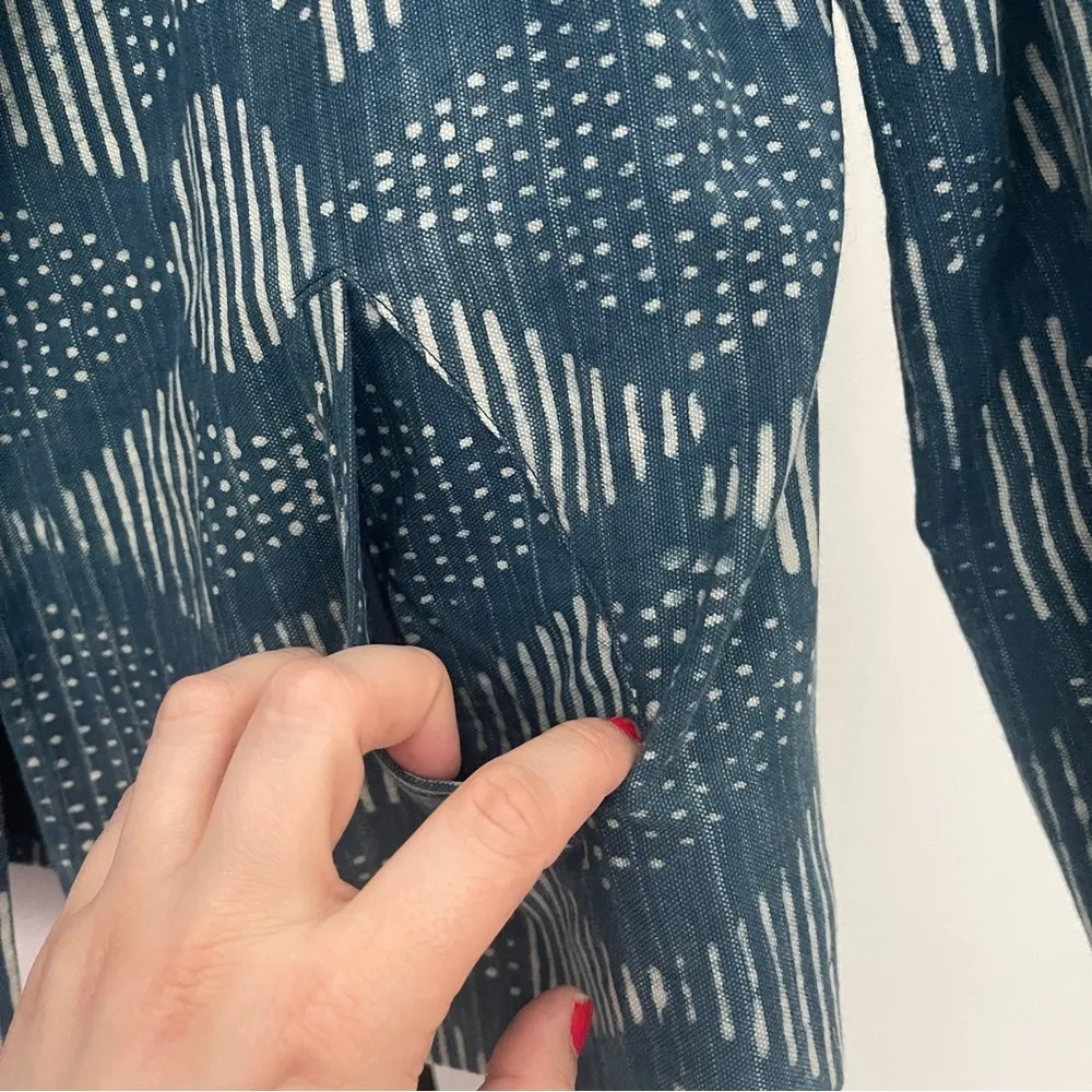 Eileen Fisher Hand-Printed Indigo Organic Cotton Round Neck Jacket Blue - Image 6