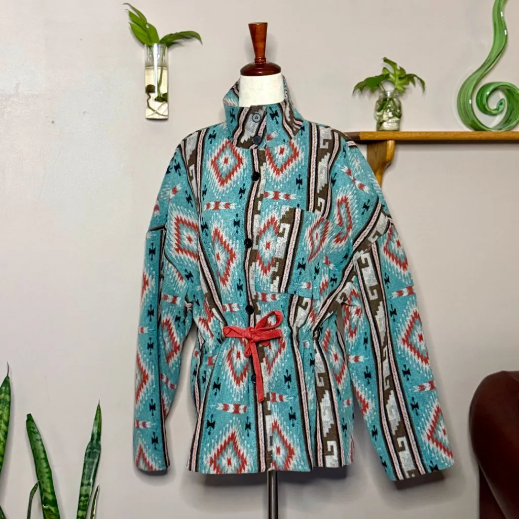 1.4.3. Story by Line Up  Turquoise & Red Combo Patterned Optional Cinch Jacket - Image 4