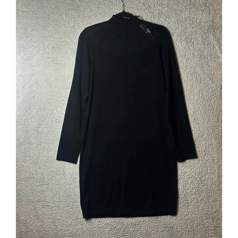 T Tahari Dress Womens M Black Mock‎ Neck Ribbed Illusion Midi Sweater Dress NEW - Image 3