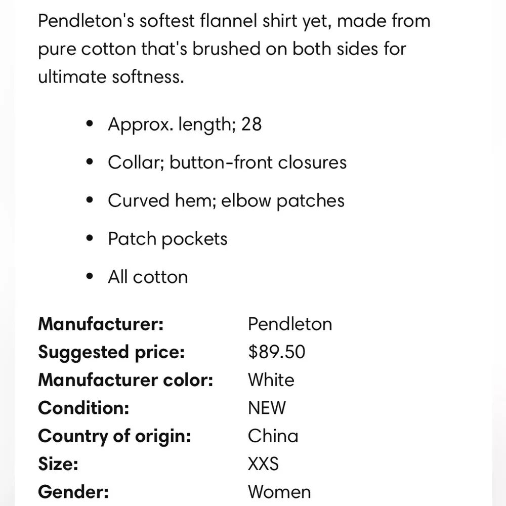 Pendleton Women's Elbow-Patch Flannel Shirt White Size XXS - Image 3