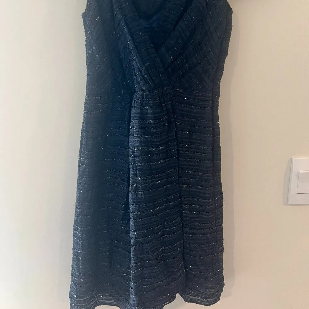 Milly of New York Allison Black/Navy Blue Metallic Jacquard Wrap Dress size 0 Black - Image 8