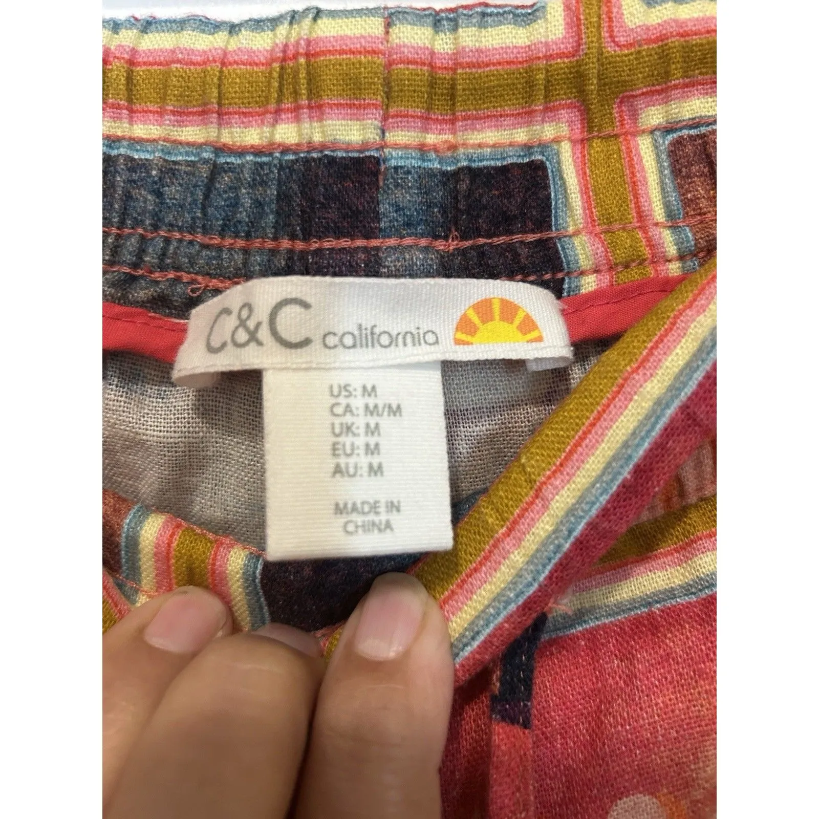 C&C California Maui Beach Linen Pants Size Medium Drawstring Elastic Waist Boho - Image 3