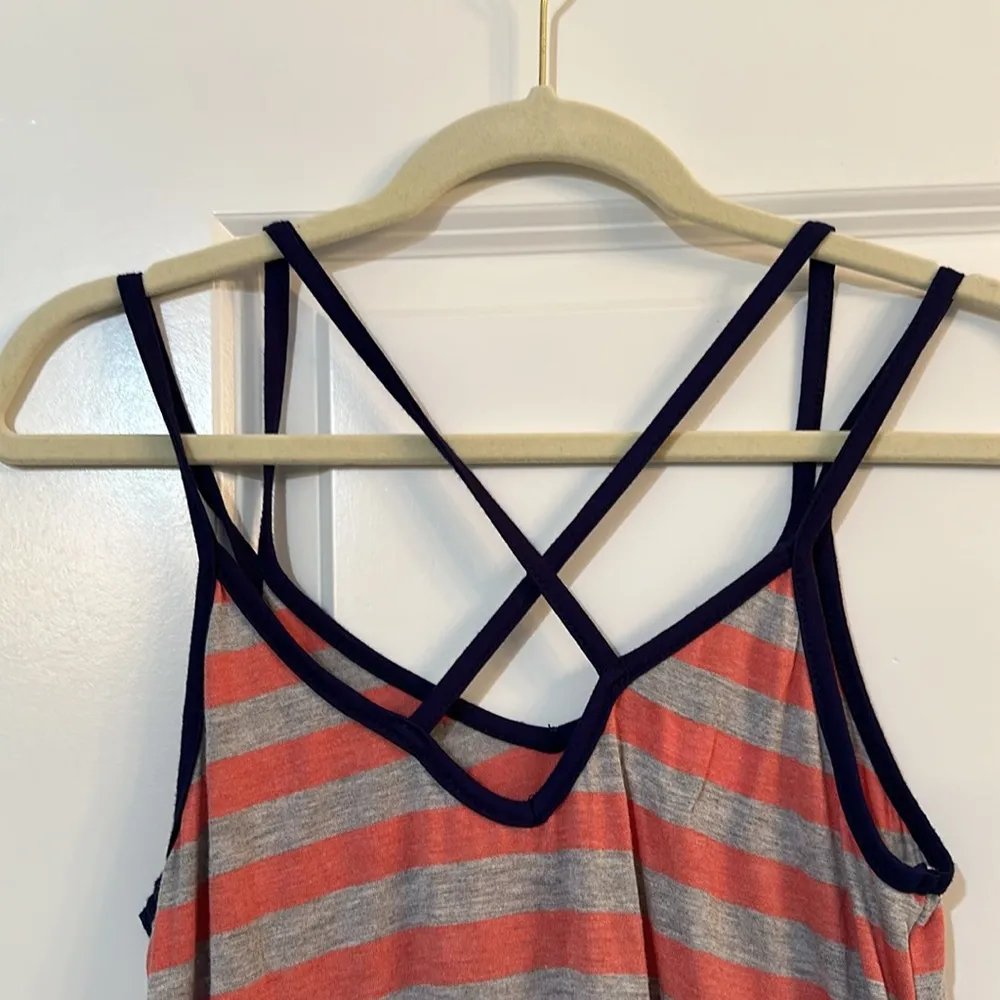 🌕 striped navy coral super soft strappy tank dress NEW size medium - Image 6