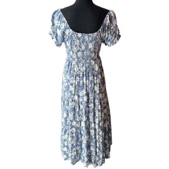 Ultra Flirt Blue and White Floral Smock tiered ruffle Midi Dress NWT XL - Image 3