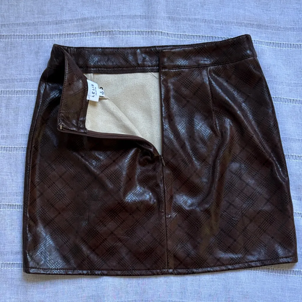 Le Lis Chocolate Plaid Faux Leather Mini Skirt - Image 7