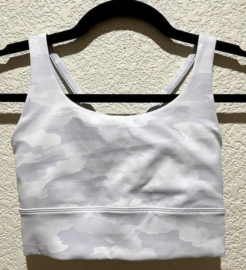 Lululemon Energy Longline Sports Bra B-C Cup Heritage Camo Grey White Size 4 - Image 6