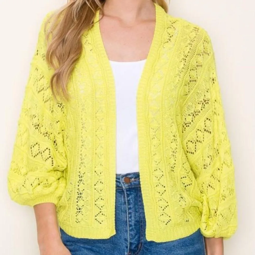 STACCATO women small grey balloon sleeve sweater cardigan 3/4 sleeves open front - Image 2