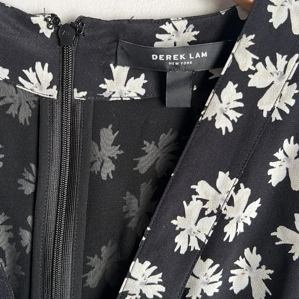 Derek Lam silk Floral Print V-Neck Long Sleeve Mini Dress Size 4 - Image 5