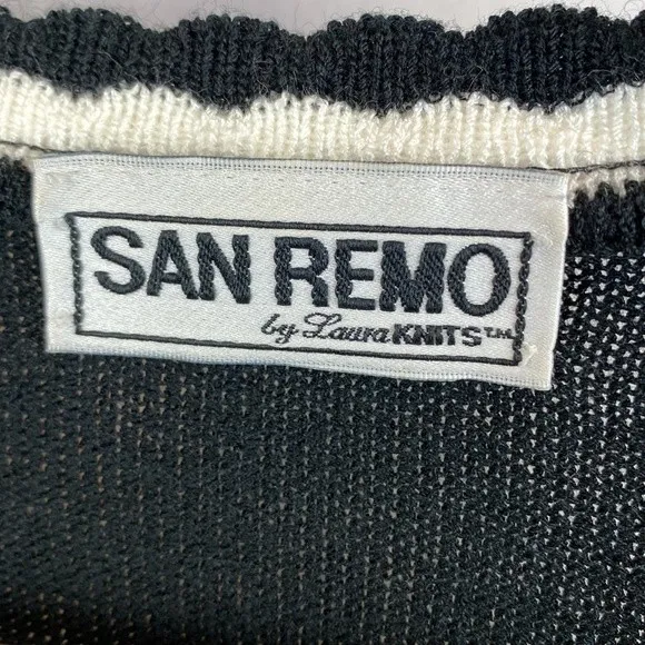San Remo Women's Vintage Black & White Open Front Knit Cardigan Sweater L Size L - Image 6