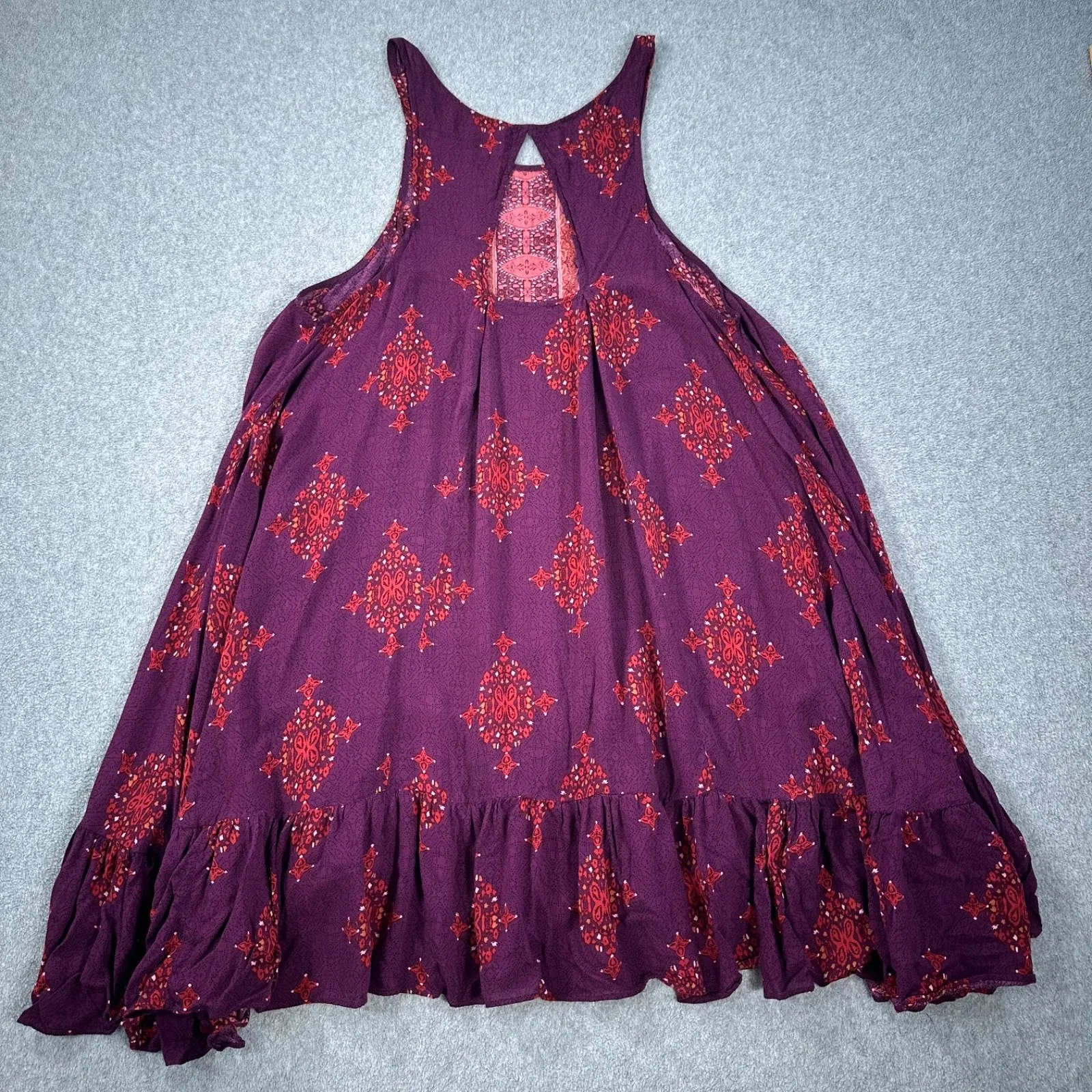 Free People Tunic Mini Slip Dress Women's X-Small Purple Burgundy Cutout Back - Image 6