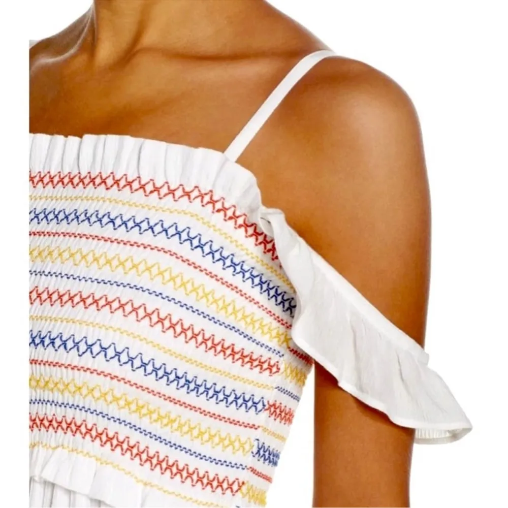 NWT Tory Burch Smocked Rainbow White Maxi Dress sz XS - Image 4