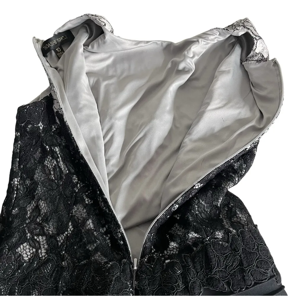 TADASHI SHOJI Dress Lace Overlay Bodice Solid Pintuck Skirt Fit & Flare Size 10 - Image 8