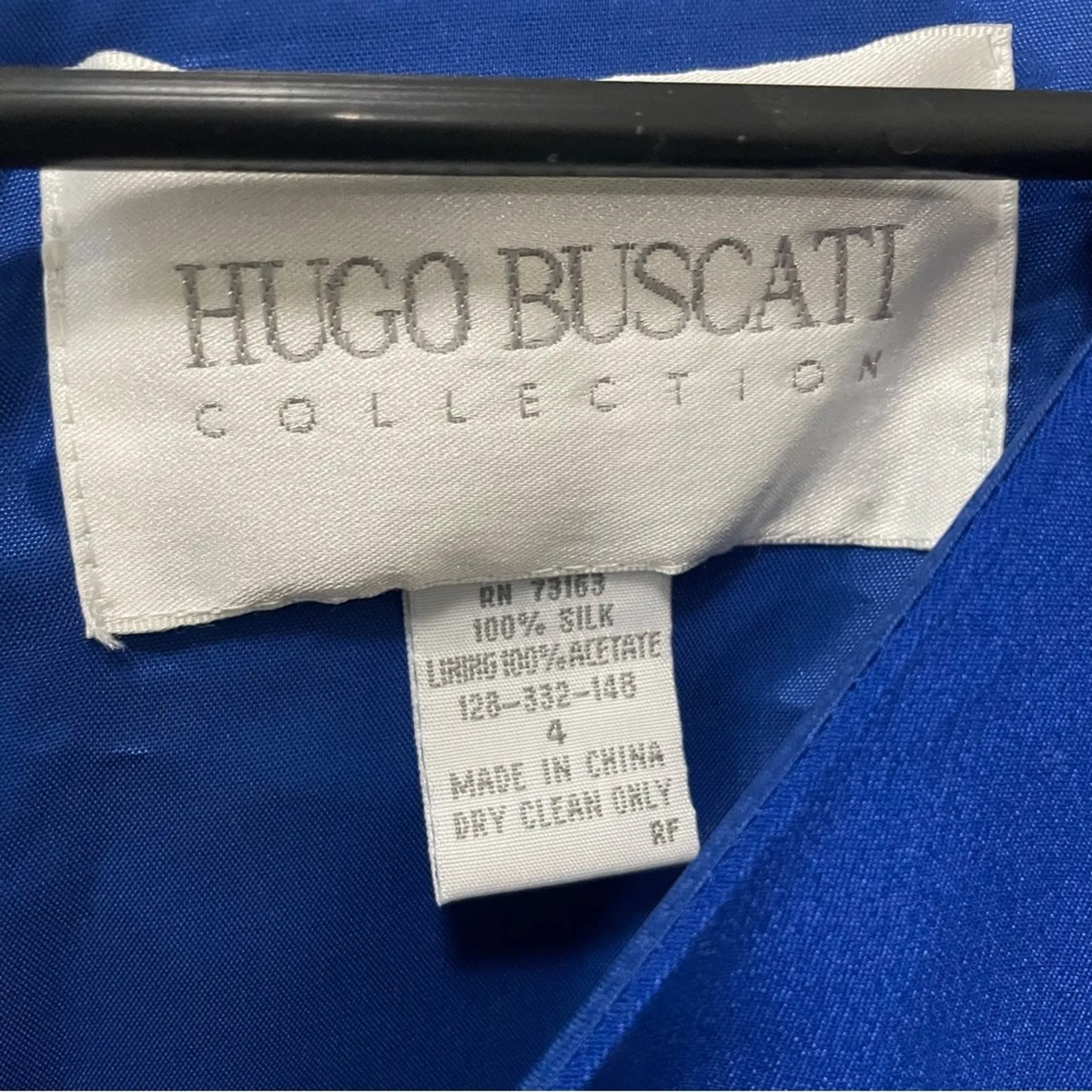 Y2K Hugo Buscati Collection Cobalt Blue Silk Dress Lined V-Neck Front Slit 4 - Image 5