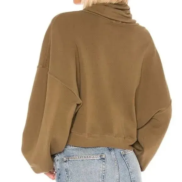 Agolde Ballon Sleeve Turtleneck Pullover Sweatshirt Womens M Green100% Cotton - Image 3