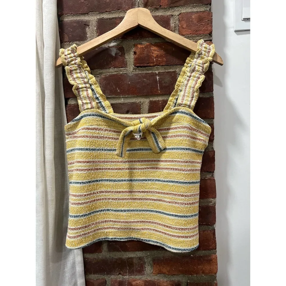 Womens Madewell Cotton Boho Summer Tie-Front Tank Top Yellow Striped XS - Image 4