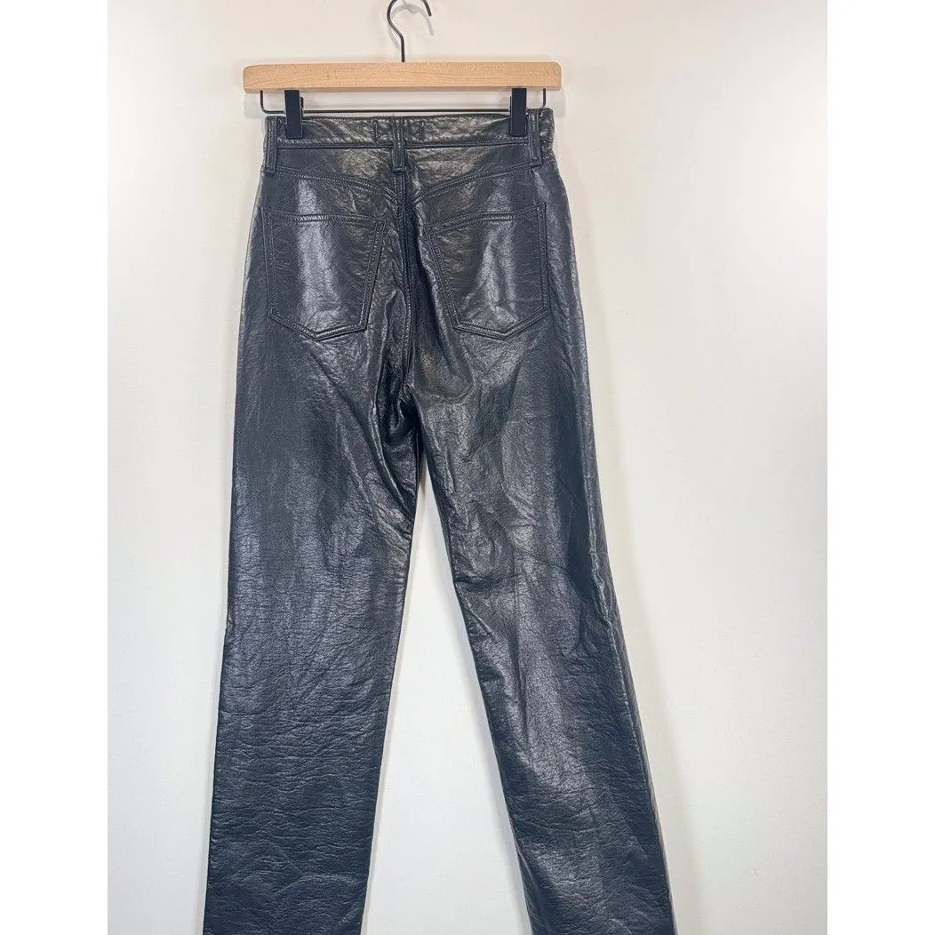 AGOLDE Womens Leather Pants Black 90s Pinch Waist Straight High Rise Size 24 - Image 9