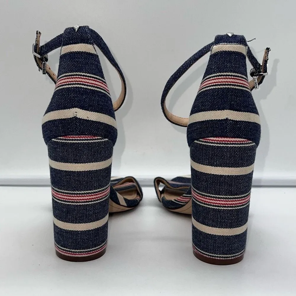 Sam‎ Edelman Yaro Denim Striped Strappy Chunky Heel Sandal - Image 3