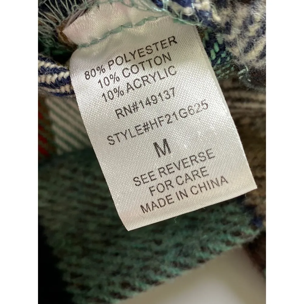 HYFVE  Size Medium Cropped Plaid Flannel Shacket Jacket Teal Tan Back Buttons - Image 12