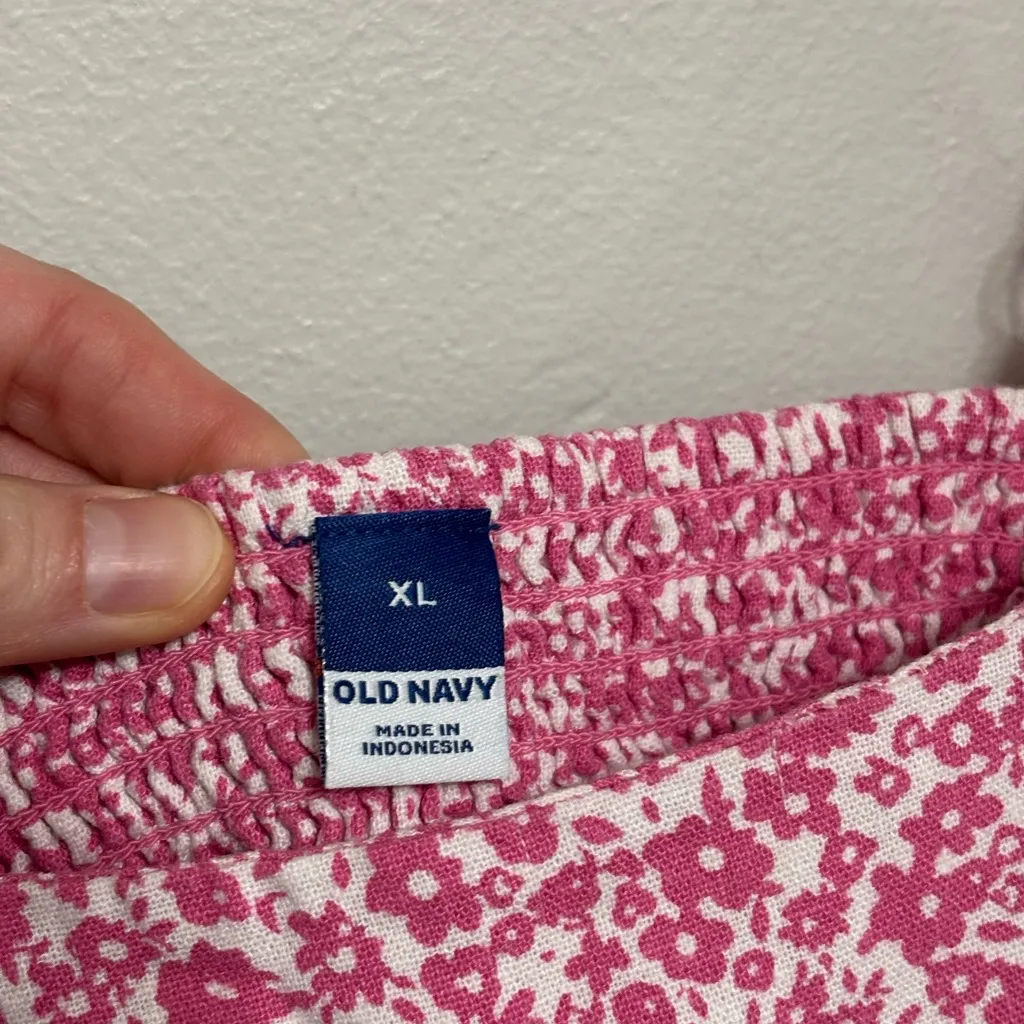 Old Navy Fit and Flare Linen Blend Tank Mini Dress in Pink Floral - Size XL - Image 5