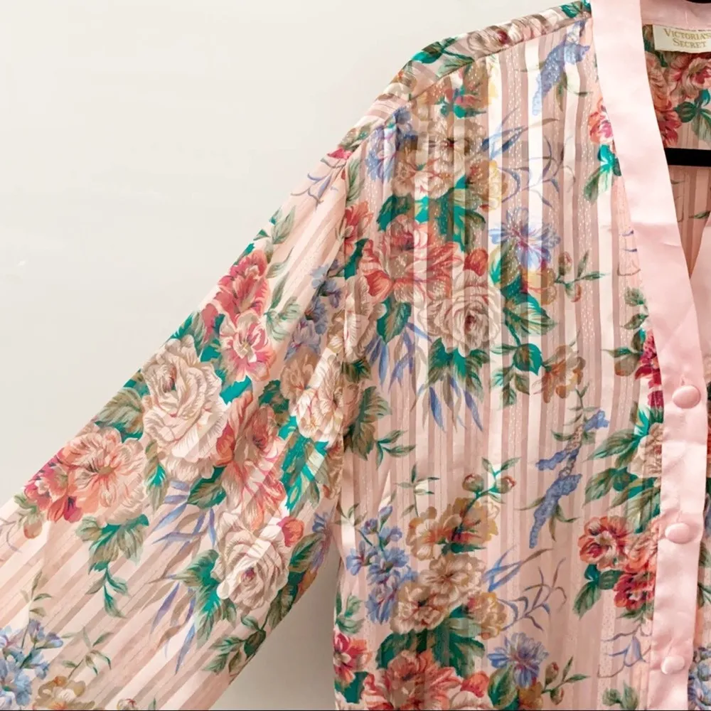 Vintage Victoria’s Secret Gold Label Floral Satin Button Down Pajama Top Size M - Image 2