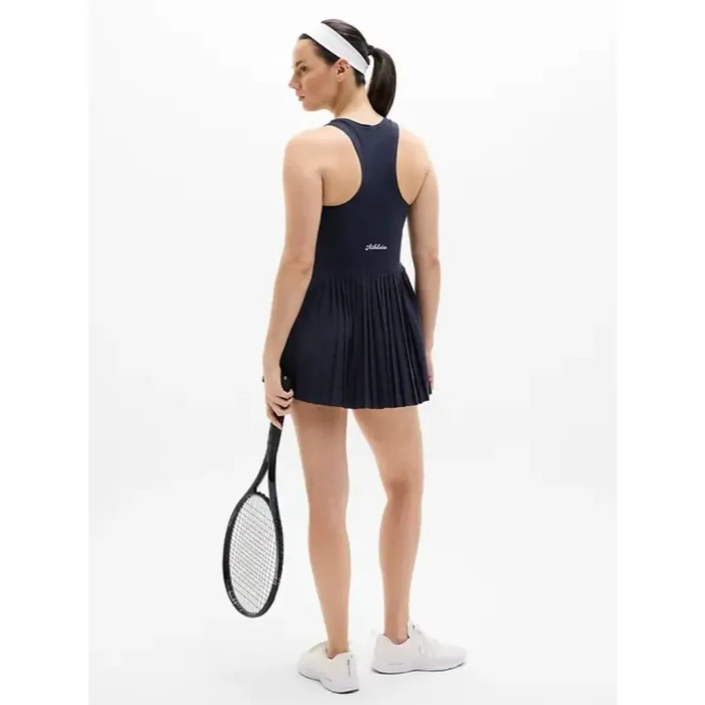 New Athleta MT Match Point Pleated Dress Navy Blue Medium Tall - Image 6