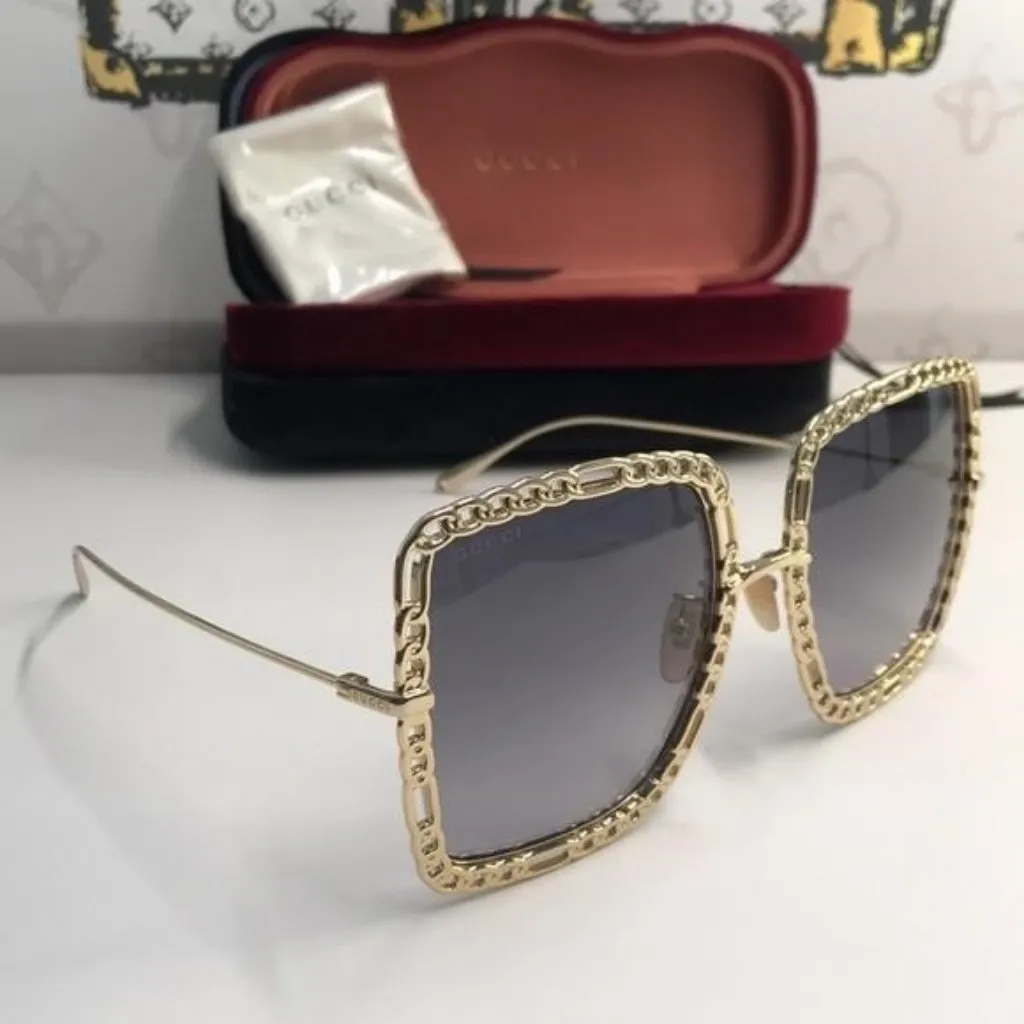 New Authentic Gucci Sunglasses Women's GG1033S 002 Gold Necklace Chain 57-21-215 - Image 9