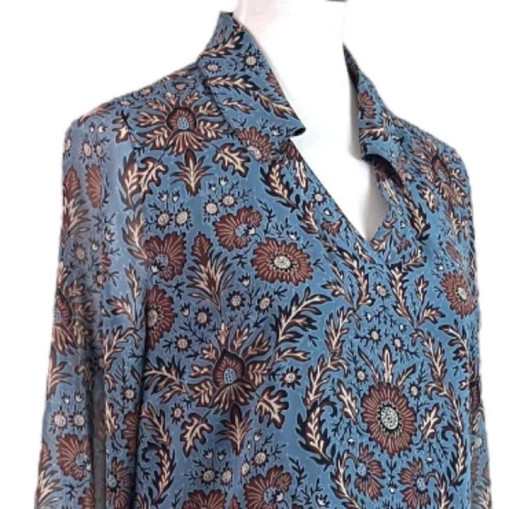 Cabi Women’s Dress #3295 Provincial Long Sleeve V-neck Blue Paisley Size Medium - Image 6